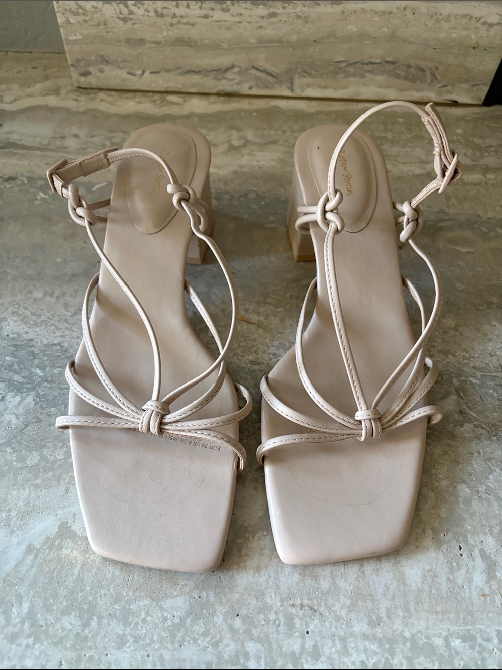 Other Stories strappy Knotted Square-Toe Sandals in Light Beige
